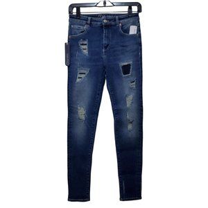 NWT Acynetic Mid Rise Skinny Denim Jeans Quincy Distressed Women's Size 25